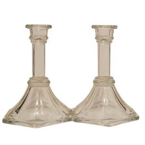 Set of 2 Vintage HOMCO USA Molded Clear Glass Candleholders